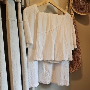 Asymmetrical White Women's Skirt and Shirt FP Beacc